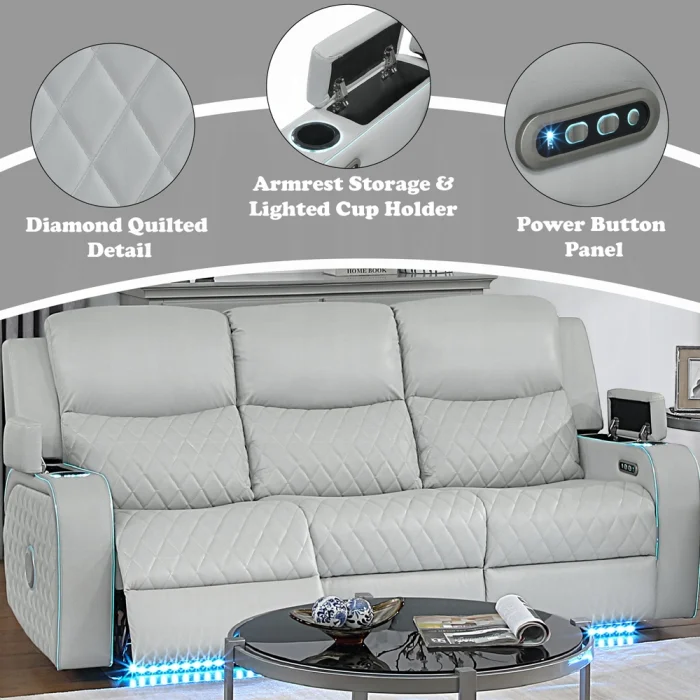 Elonzo Power Motion Sofa w/LED, Power Headrest & Speaker - Image 13