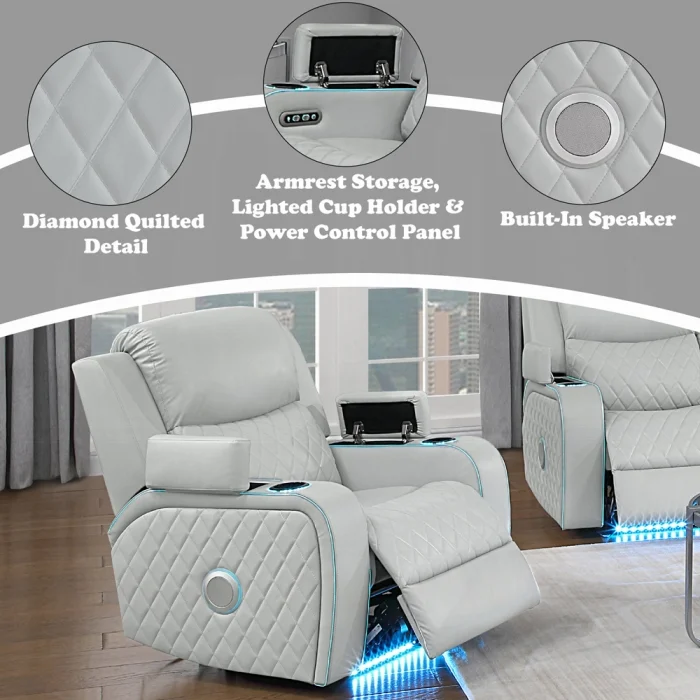 Elonzo Power Motion Recliner w w/LED, Power Headrest & Speaker - Image 13