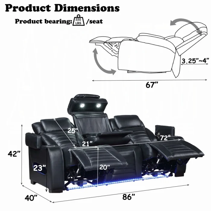 Ephron Power Motion Sofa W/Dropdown Table, Wireless Charging, Reading Light, Power Headrests & LED - Image 8