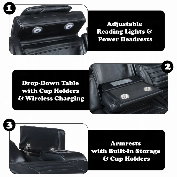 Ephron Power Motion Sofa W/Dropdown Table, Wireless Charging, Reading Light, Power Headrests & LED - Image 9