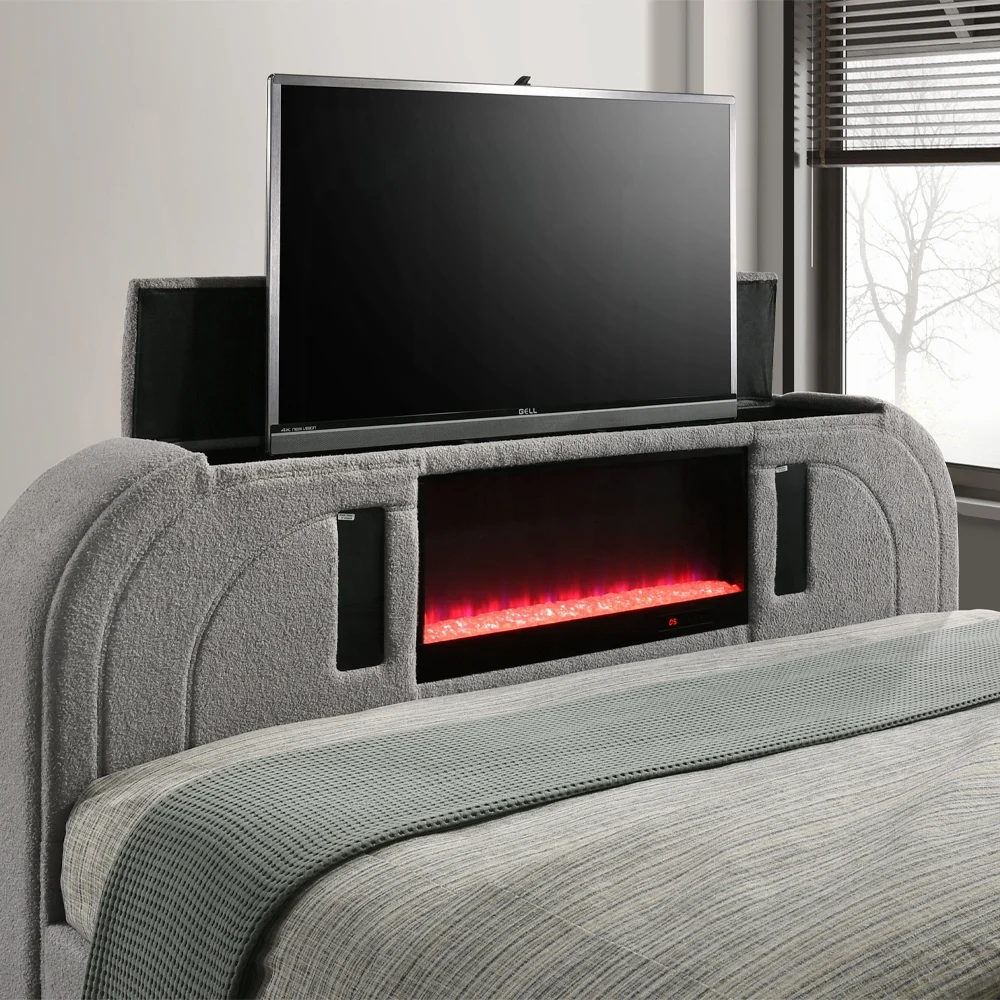 Shelyn EK Bed w/LED, TV Stand, Fireplace & Bluetooth - Image 6