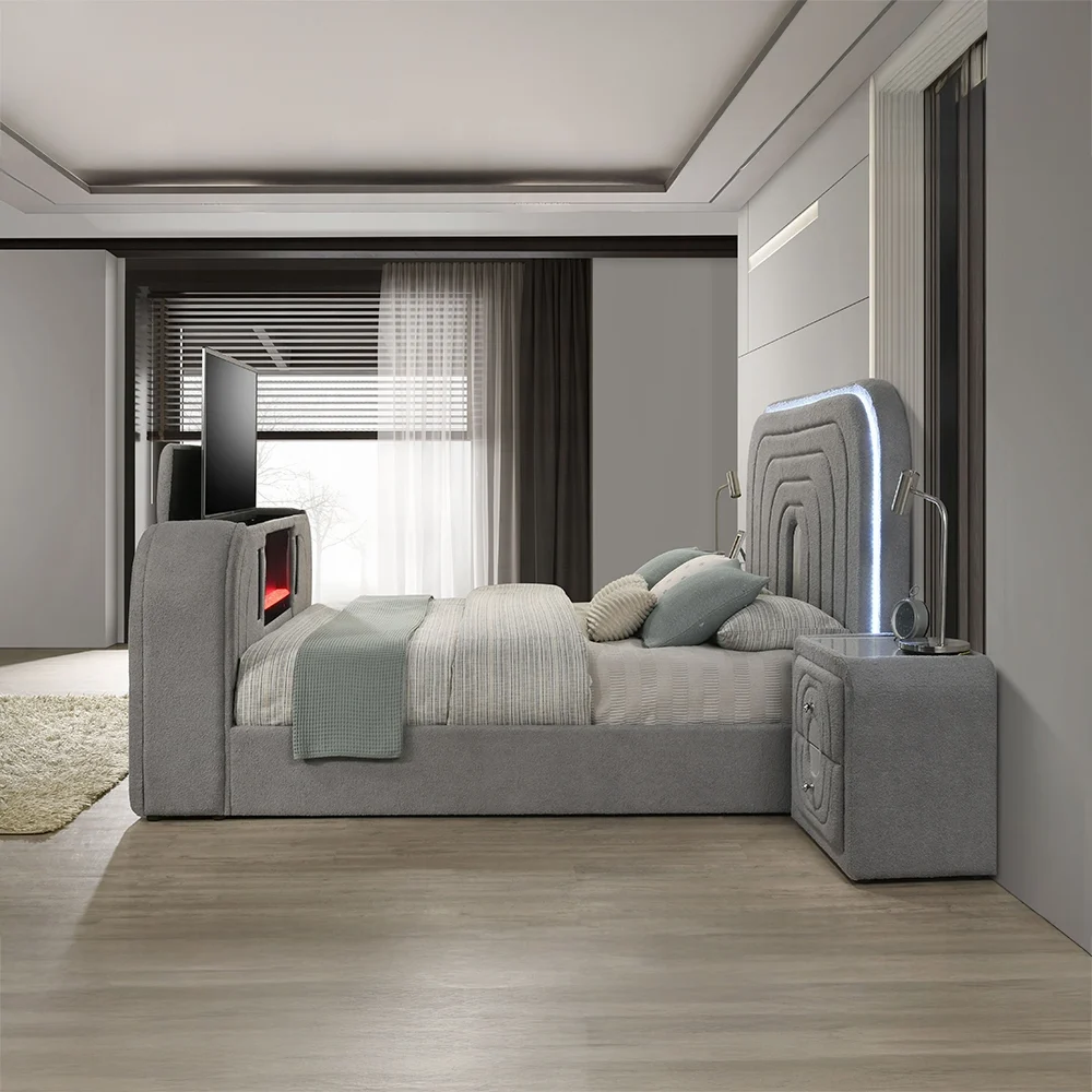 Shelyn Queen Bed w/Led, TV Stand, Fireplace & Bluetooth - Image 7